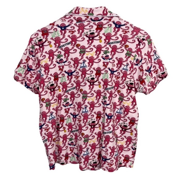 New ROLLER RABBIT PINK BOSTON MONKEYS POLO PAJAMAS TOP SZ MED PREPPY COTTON PJ - Picture 4 of 16